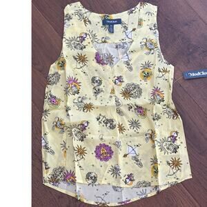 ModCloth Genuine Self Sleeveless Blouse Yellow Astrology Zodiac Women Sz XS NWT